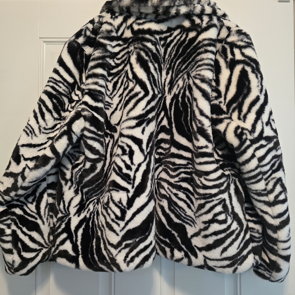 Kids Zebra Print Faux Fur Jacket